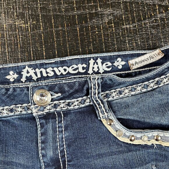 Answer Me Rhinestone Blue Wash Denim Bootcut Flared Jeans Pants Women's Size 11 - Picture 4 of 7